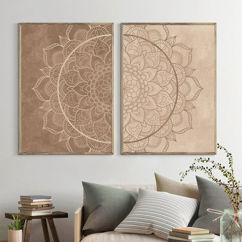 Mandala de pared imágenes artísticas de Color neutro, carteles bohemios marrones e impresiones, pintura en lienzo, regalo de Yoga, decoración para sala de estar y dormitorio ► Foto 1/6