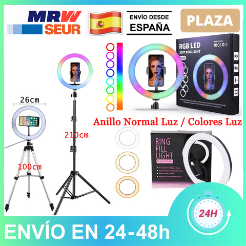 Anillo de Luz Colores con Soporte para Movil 1m/2.1m, RGB Luz, Plegable Trípode Kit Ajustable 360 ​​Selfie Light de Belleza ► Foto 1/6
