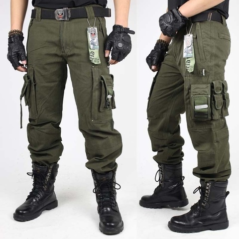 Pantalones CARGO para hombre, ropa de ejército, pantalones tácticos de trabajo militar, Pantalones rectos de combate con muchos bolsillos, estilo militar ► Foto 1/6