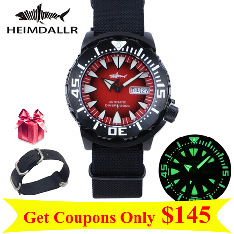 HEIMDALLR-Reloj Automático Monster NH36A para hombre, relojes mecánicos, de cristal de zafiro, 62mas C3, superluminoso reloj de buceo, 200M ► Foto 1/6