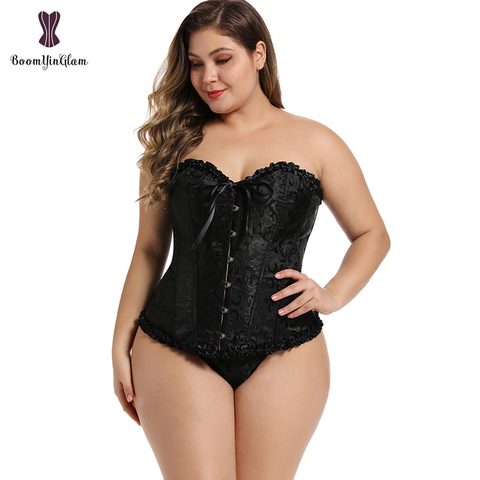 Bustier mujer Sexy corsé encaje gótico deshuesada Overbust cintura entrenador bordado Floral Lencería Tanga Top corsé Plus tamaño ► Foto 1/6