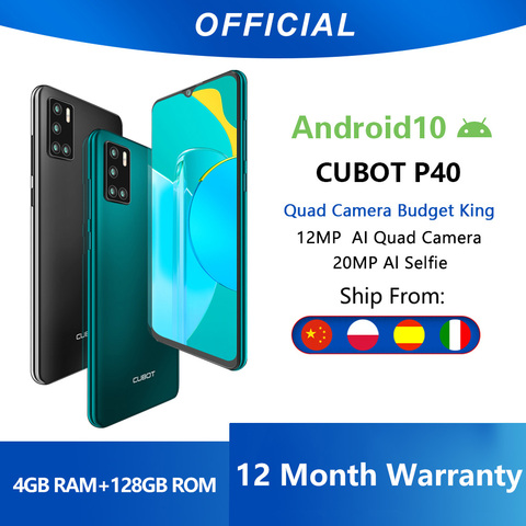 Cubot P40  cuádruple cámara trasera Smartphone NFC 4GB + 128GB 6,2 Inch 4200mAh batería Google Android 10 tarjeta SIM Dual teléfono móvil 4G LTE celular OTG ► Foto 1/6