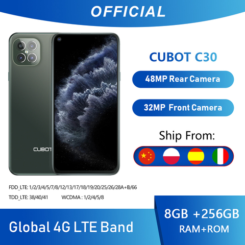 Cubot C30 48MP cuádruple cámara Quad cámara de IA + 8GB + 256GB 32MP Selfie Smartphone Global 4G LTE celular Helio P60 NFC 6,4 pulgadas FHD + 4200mAh batería WIFI 2,4G/5G Android 10 SIM Dual teléfono móvil ► Foto 1/6