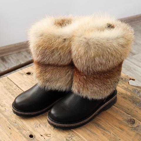 Piel de zorro natural UNTS para mujer, suela de goma de fieltro, botas de invierno muy cálidas, hechas de piel auténtica y piel, zapatos ► Foto 1/5