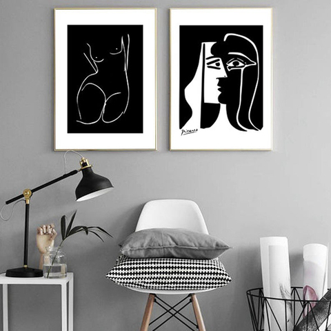 Póster de lienzo con dibujo de beso de Pablo Picasso para pared, cuadros artísticos abstractos en blanco y negro para decoración del hogar ► Foto 1/5