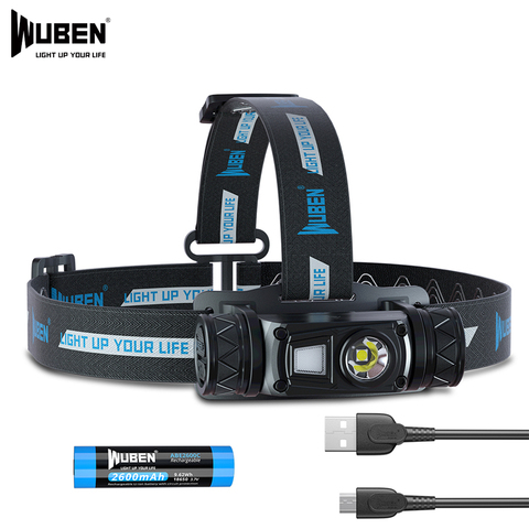 WUBEN-linterna frontal LED H1, Linterna recargable con USB, 1200 lúmenes, 10 modos, IP68, resistente al agua, para acampar al aire libre y correr ► Foto 1/6