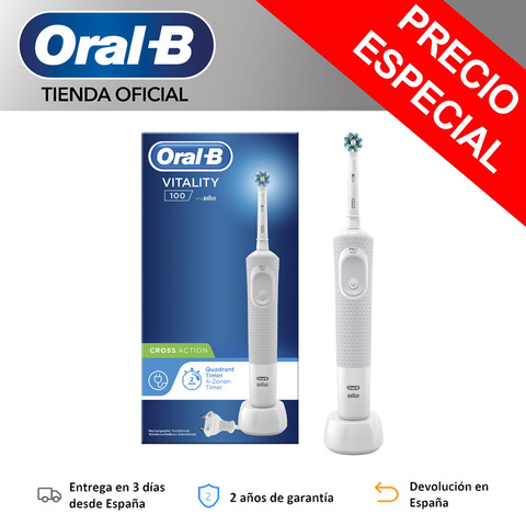 Oral B Vitality 100 CrossAction, Cepillo de dientes eléctrico Recargable, Limpieza 2D, Cabezal oscilante, Hasta 7 días de uso ► Foto 1/6