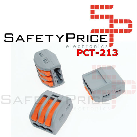 2x Conector rapido 3 terminales 32A 4mm 4000v 250v pines palanca wago pct-213 SP ► Foto 1/1