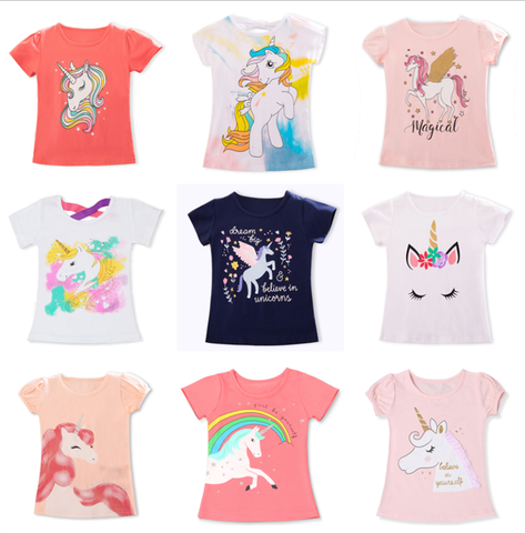 Camisetas de fiesta de unicornio para niñas pequeñas, camisetas de manga corta para niña, ropa informal de 3, 4, 5, 6, 7, 8 años ► Foto 1/6