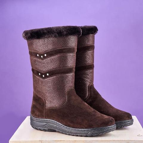 Botas de invierno de mujer negras naturales en la cerradura, fieltro y suela moldeada, botas de invierno con cierre, ante natural y piel ► Foto 1/6