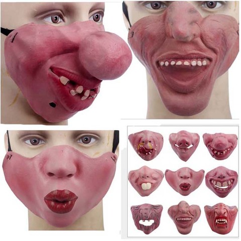 Masque en Latex pour adultes, femmes et hommes, Clown effrayant, accessoires de Cosplay, bande élastique humoristique, demi-visage, masques d'halloween et de noël ► Photo 1/6