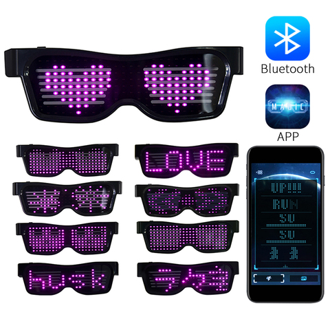 Magique Bluetooth lunettes lumineuses APP contrôle Led lunettes de fête bouclier USB Charge bricolage App contrôle multi-lingual Flash rapide Led ► Photo 1/5