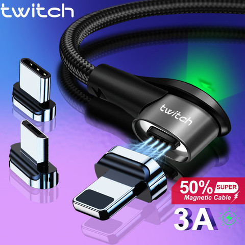 Twitch câble magnétique rapide 3A pour iPhone 11 Samsung chargeur Charge rapide 3.0 Micro USB type C aimant téléphone Charge données cordon ► Photo 1/6