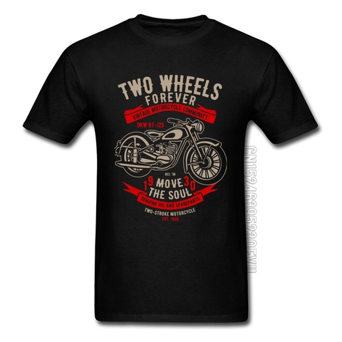 Vintage moto communauté Cycle noir t-shirt deux roues pour toujours moto déplacer l'âme cavalier T-shirts fête des pères coton homme ► Photo 1/6