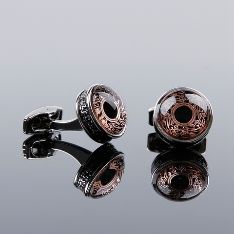 Homme boutons de manchette haute qualité cadeaux quotidien affaires mariage accessoires à la mode rétro rond or Rose motif chemise boutons de manchette ► Photo 1/6