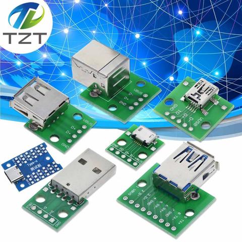 Connecteur USB mâle/MINI adaptateur MICRO USB vers DIP, 2.54mm, connecteur femelle 5 broches B type-c, USB 3.0, convertisseur de PCB femelle ► Photo 1/6