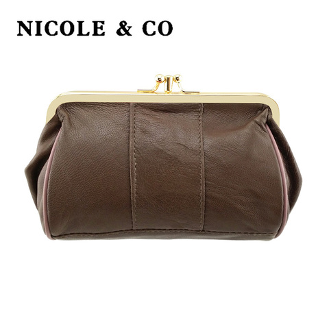 NICOLE & CO Original métal moraillon petit portefeuille femmes Mini porte-monnaie femme en cuir véritable en peau de mouton filles carte fermeture éclair changement sac ► Photo 1/6