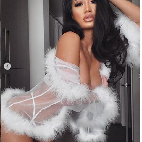 Sexy femmes femme manteau couleur unie dentelle plume transparent à manches longues Cardigan Bikini couvre courtes Mini Robes ► Photo 1/5