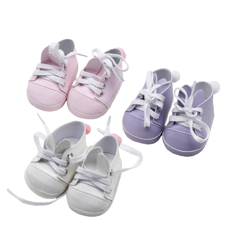 Chaussures de poupée pour nouveau-né, accessoires de poupée américaine, oreilles de lapin, blanches, 7cm, 43 cm ► Photo 1/6