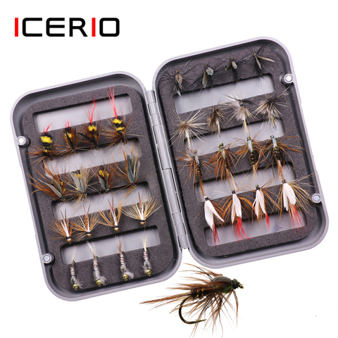 ICERIO-Kit assorti de mouches sèches et humides à la truite, appât de pêche, 32 pièces/boîte ► Photo 1/6