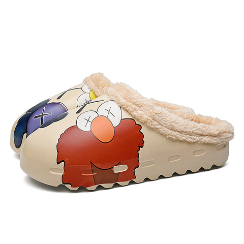 Hommes maison sabots 2022 nouveau hiver Carton impression pantoufles en peluche chaude doublure femme maison chaude sabots haute qualité femmes chaussure ► Photo 1/6