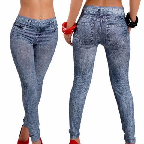 Leggings femme jean Denim pantalon avec poche Leggings fins femmes Fitness bleu noir Leggins ► Photo 1/3