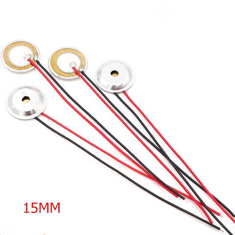 10 Pcs/lot 15MM piézoélectrique piézo-électrique plaque de gaufrette en céramique Dia 15MM avec fil de cuivre piézo-électrique pour haut-parleur Buzzer + coque en aluminium ► Photo 1/2