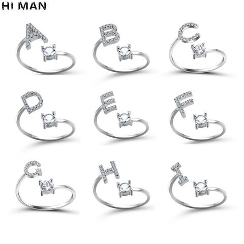 Salut MAN-bague avec Pavé CZ ajustable pour femmes, avec initiales de 26 lettres, Simple et élégant, cadeau d'amitié, vente en gros, nouveau Design à la mode ► Photo 1/6