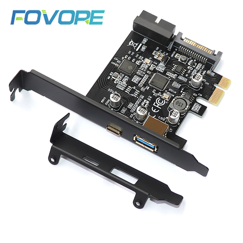 Pci-express PCI-e à USB 3.1 type-c Riser carte postale PCIe à USB-C 2.4A chargeur rapide + 19PIN avant USB Miner carte adaptateur d'extension ► Photo 1/6