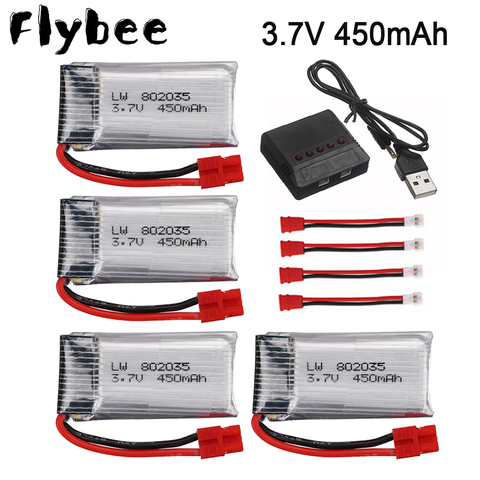 Batterie Lipo 3.7V pour SYMA X15 X5A-1 X15C X15W RC, pièces de Quadcopter 802035 3.7V 450mAh, avec chargeur 5 en 1 ► Photo 1/5