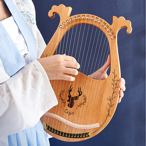 Piano Lyre à 19 cordes, Instrument de musique en bois d'acajou, harpe Lyre à 16 cordes avec clé de réglage et cordes de rechange ► Photo 1/6