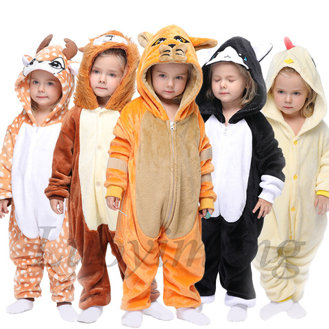 Kigurumi – pyjama pour enfants, vêtements de nuit d'hiver, licorne, flanelle, Panda, Animal, chat, pour garçons et filles ► Photo 1/6