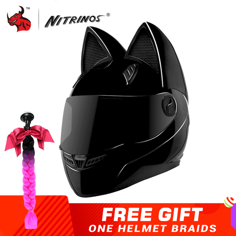 NITRINOS-casque de Moto intégral pour femmes, casque de personnalité de Moto noir, à la mode ► Photo 1/6