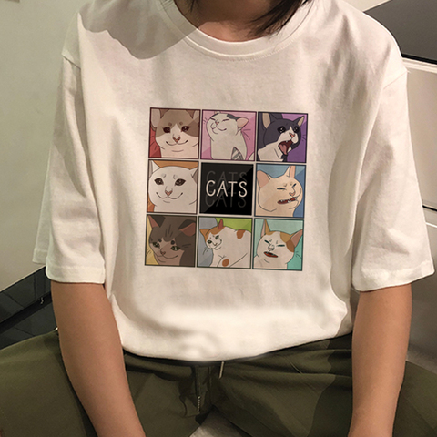 Fun mignon chat Spoof hauts t-shirts décontracté ins dessin animé lâche harajuku femmes chemise album livraison directe vêtements vintage à manches courtes Punk ► Photo 1/6