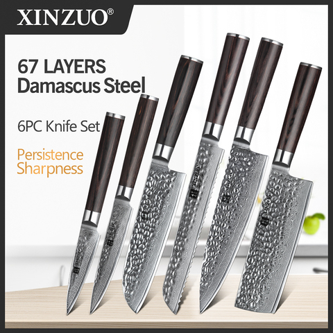 XINZUO – couverts de cuisine japonais, ensemble de 6 pièces, VG10, damas, pain forgé, Santoku, service de parage de Chef, avec boîte-cadeau ► Photo 1/1