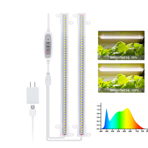 Bandes lumineuses de croissance LED, 2 pièces, spectre complet, minuterie, blanc chaud, lampe pour plantes, phytolampe, tente avec adaptateur électrique ► Photo 1/6