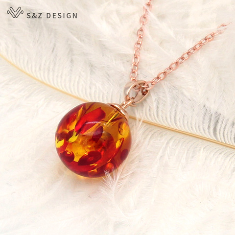 S & Z DESIGN mode ronde synthèse Ambers pendentif collier 585 or Rose pour les femmes tempérament élégant mariage Fine bijoux ► Photo 1/6