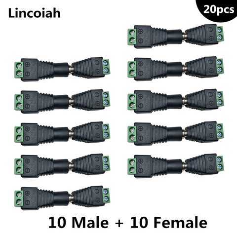 10 pièces de connecteur DC mâle, femelle + 10 pièces, adaptateur de prise d'alimentation 2.1*5.5mm, connecteur de câble pour bande lumineuse led 3528/5050/5730 ► Photo 1/3