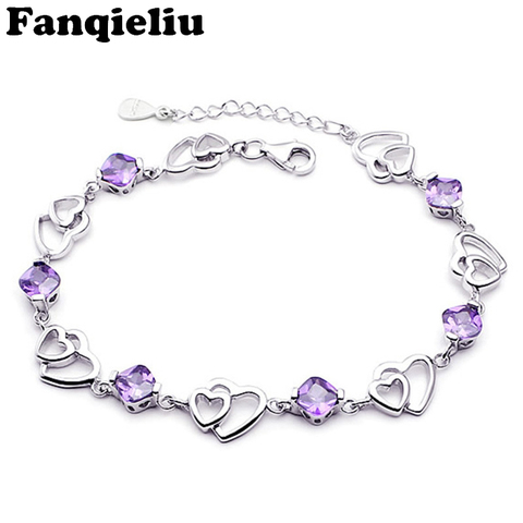 Fanqieliu-Bracelet en argent 925 pour femmes, ajustable, luxe, cœur en cristal violet, nouveauté FQL20F227, Bracelets porte-bonheur ► Photo 1/4