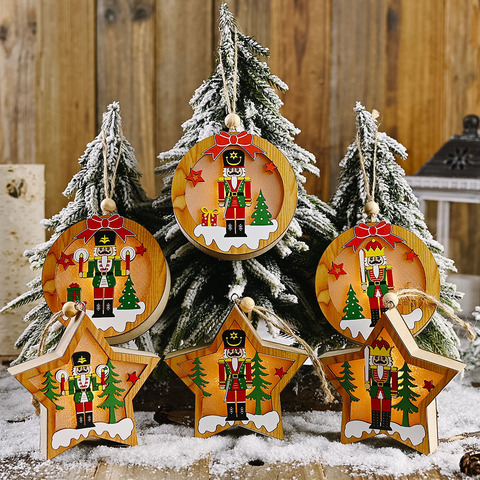 Pendentifs de soldat en casse-croûte en bois, ornements pour arbre de noël, bricolage cadeau pour la maison pour enfants, décorations de fête de noël, lumière LED ► Photo 1/5