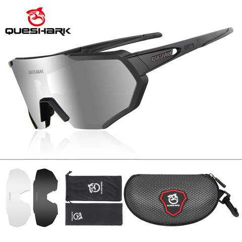 Queshark lunettes de cyclisme polarisées hommes femmes UV400 course conduite pêche sport lunettes de soleil vtt vélo lunettes avec 3 lentilles QE42 ► Photo 1/6