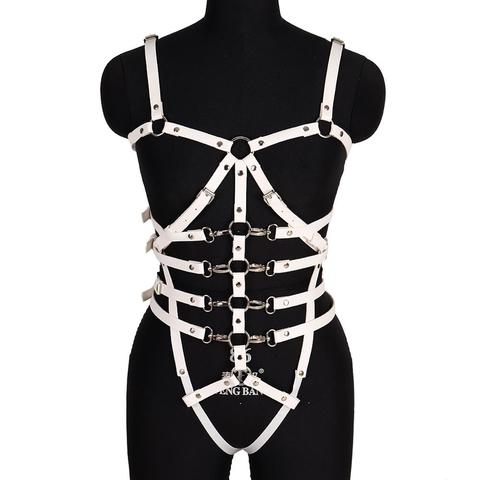 Harnais en cuir blanc pour le corps entier, soutien-gorge à la taille, polaire, fête, danse, sangle jarretière, Lingerie Sexy Punk ajustable ► Photo 1/6