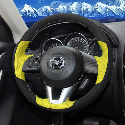 Housse de volant de voiture en cuir véritable, cousu à la main, bricolage, pour Mazda 3 CX-3 2016 Mazda CX-5 CX5 Atenza 2014 ► Photo 1/5