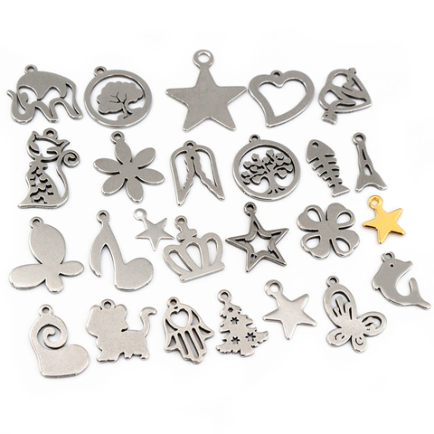 30 pc / lot 316 en acier inoxydable étoile à cinq branches mignon collier pendentif charmes petit chat dauphin poisson charmes pour la fabrication de bijoux à bricoler soi-même ► Photo 1/6