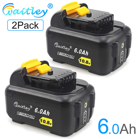 Waitley – 2 batteries de remplacement pour outil de forage électrique sans fil DeWalt, 6a 10.8 V, 6000mAh, 10.8 V, Compatible avec Li-Ion, DCB120 ► Photo 1/6