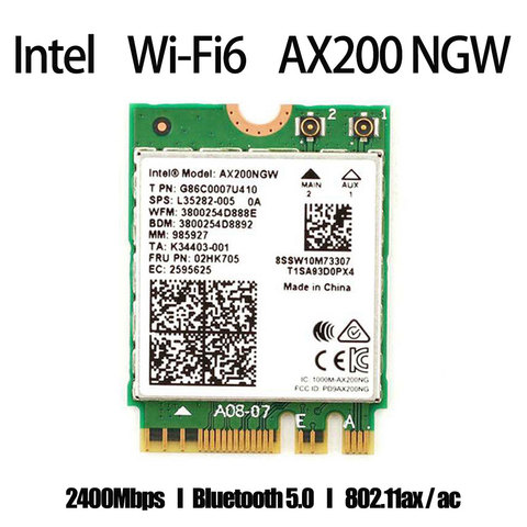 Carte réseau sans fil avec wi-fi 6 Intel AX200 2400. 11ax/ac, 802 Ghz, 5Ghz, M.2, Bluetooth 2.4, adaptateur Intel 5.1 AX210 pour ordinateur portable, 9260 mb/s ► Photo 1/1