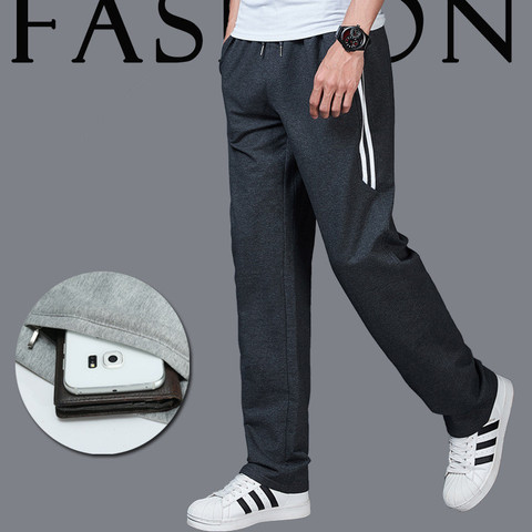 Pantalon de course de sport pour hommes Joggers pantalon de survêtement actif droit Jogging d'entraînement pantalon rayé avec poches zippées coupe ample ► Photo 1/6