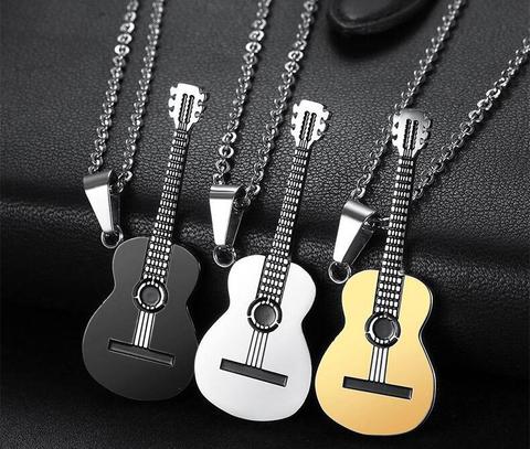 Collier Hip Hop en titane et acier, chaîne avec pendentif guitare, musique classique, pour hommes et femmes ► Photo 1/4