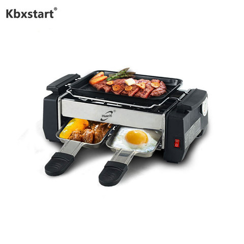 Barbecue à Raclette électrique 1000W, antiadhésif pour 2 à 4 personnes, grille, sans fumée, poêle, appareil de cuisson, 220V ► Photo 1/6