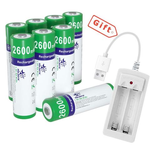 NiZn AA piles rechargeables NI-ZN 2600mWh 1.6V batterie pour jouets MP3 lumières solaires appareil photo numérique MP4 RC voiture avec 1 chargeur USB ► Photo 1/6